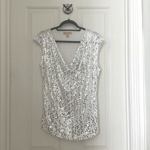 Michael Kors cocktail tank white silver sequin lightweight cap shoulders